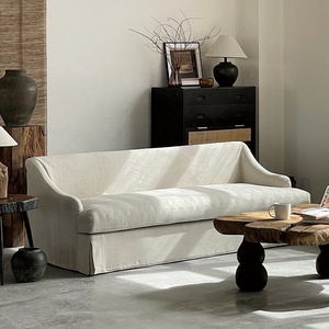 Wabi-sabi Traditional Villa Square Corner <strong>Sofa</strong> 3 Seater <strong>Wood</strong> <strong>Frame</strong> Linen Upholstery Customized Luxury Living Room <strong>Sofa</strong> - Product Image 4
