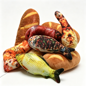 Juguetes de peluche realistas con forma de comida, pan, croissant, tostadas, peluches de carne y pescado a la parrilla, almohadas de simulación. - Product Image 3