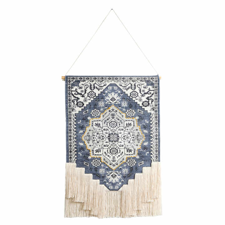 HMS 26\" X 49\" Macrame Hanging Tapestries Blue and White Flower Floral Cotton-Product Category