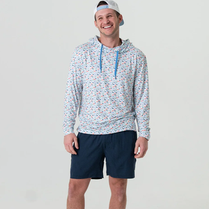 قميص رياضي مموه مطبوع حسب الطلب بحماية من الأشعة فوق البنفسجية UPF50 للجري وركوب الأمواج والمشي لمسافات طويلة والصيد، قميص صيد بغطاء للرأس سريع الجفاف وقابل للتنفس - Product Image 3