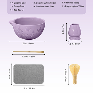 Juego de Té Matcha Japonés Tradicional de 4 Piezas, Tazón de Cerámica con Diseño de Mariposa, Batidor de PP, Porcelana, Ceremonia, Tazón Morado - Product Image 6