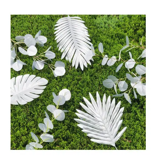 High Quality Real Touch Golden Decorative Artificial Leaf Green Palm Tree Plastic Artificial Leaves