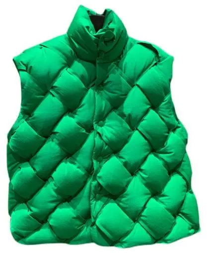 OUDINA Hot Selling Unisex Men Women Sleeveless Vest Jacket Coat Woven Pattern Fleece Green Loose Warm Custom Bubble Coats