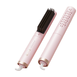 Peigne lissant multifonctionnel 4 températures, ions négatifs, <span class=keywords><strong>brosse</strong></span> lissante mini double usage pour homme et femme - Product Image 1