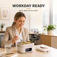 Boîte à lunch électrique rechargeable sans fil, chauffe-plat portable auto-chauffant en acier inoxydable, capacité 1L, pour réceptionniste, bureau d'accueil