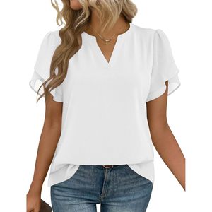 Womens Chiffon Blouse Short Sleeve V Neck Asymmetric Casual Work <b>Top</b> Summer Sheer <b>Layer</b> - Product Image 1