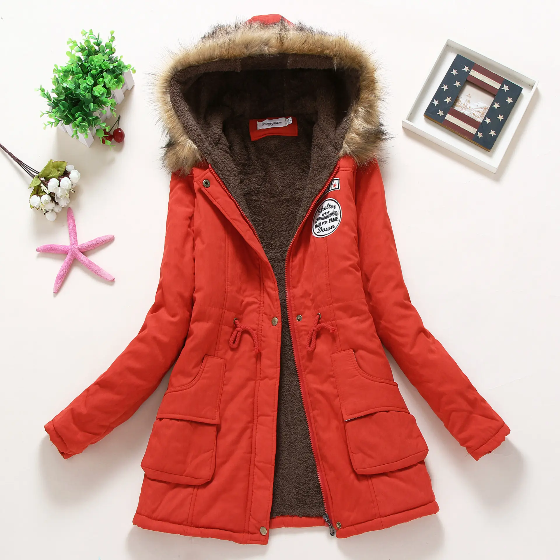 Autumn and winter plus thick wool collar Korean version of the long female cotton-padded coat plus size cotton-padded coat