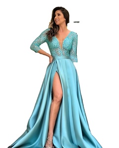 Robe de soirée longue sexy à manches longues, en satin polyester, ornée de paillettes, élégante, coupe empire, taille XL - Product Image 1