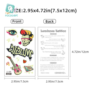 Tatuaggio luminoso del fumetto <span class=keywords><strong>di</strong></span> stile <span class=keywords><strong>di</strong></span> partito <span class=keywords><strong>di</strong></span> musica mista nel buio, tatuaggio falso luminoso, adesivi del tatuaggio del corpo - Product Image 2