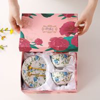 Ensemble tasse et soucoupe à latte en céramique de style nordique floral, luxe léger, 250 ml, emballage cadeau de haute qualité, vente en gros disponible, cadeaux