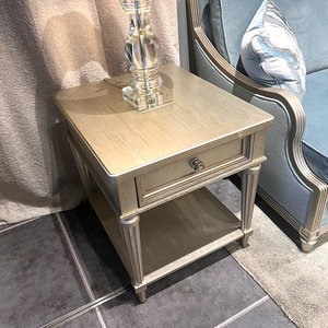 French Vintage Solid Oak <strong>Bedside</strong> <strong>Table</strong> <strong>Antiqued</strong> Grey Nightstand Modern Home Bedroom Furniture for Hotel Living Room 1 Drawer - Product Image 5