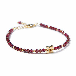 New Wholesale Hot Selling Fashion Jewelry Mini Garnet <b>Beads</b> <b>Bracelet</b> with Real <b>Gold</b> Plated Flower - Product Image 1