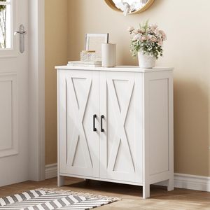 Organisateur de chaussures en <span class=keywords><strong>bois</strong></span> style ferme avec 2 portes battantes, 5 niveaux <span class=keywords><strong>et</strong></span> 3 étagères réglables pour la maison (placard/entrée/hall) - Product Image 1