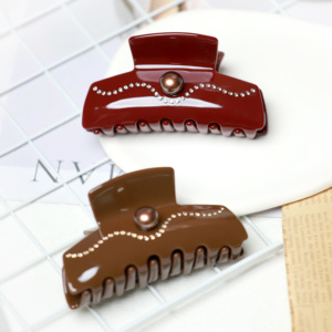 Horquilla Unisex de gama alta con perlas, diamantes de imitación coreanos, acetato, plástico, rojo, negro, disco de cabeza, horquilla - Product Image 4