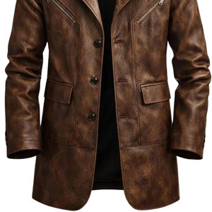 New Stylish <b>Men's</b> Genuine Leather Blazer Notched Lapel Single Breasted <b>Trench</b> <b>Coat</b> With Single Button Regular Sleeve - Product Image 6