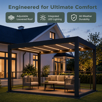 Pergola extérieure en aluminium à lames orientables, commande intelligente par application, éclairage RGB, capteur de pluie automatique, design éco-responsable inspiré de la nature