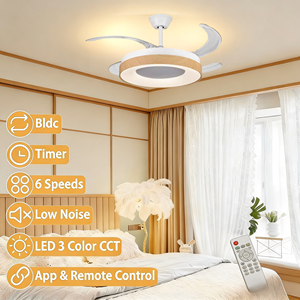 Modern LED Ceiling Fan with Wood Ring 4 Blades DC Motor <b>Remote</b> Control Dimmable <b>Light</b> 2700K Soft Warm White Flush Mount - Product Image 3