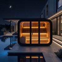 Ruang Sauna Outdoor Cube EnjoySaunas dengan Sistem Suara Bluetooth untuk 4 Orang, Cocok untuk Teras
