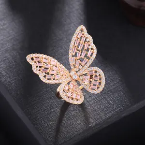 Anéis de zircônia aberto de borboleta, mulheres anéis luxuosos personalizados hipster