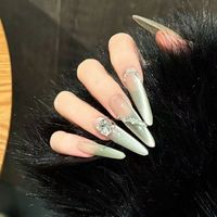 Vente en gros OEM ODM Faux ongles à presser faits main effet œil de chat, avec strass 3D et dentelle, longs, forme stiletto, en acrylique, ensemble de faux ongles