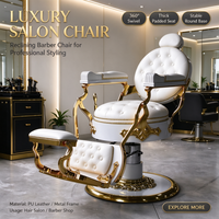Fauteuil de Barbier Vintage de Luxe Blanc et Or Hydraulique Inclinable en Cuir Capitonnée pour Salon de Coiffure OEM – Vente en Gros