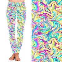 Dropshipping Imprimé marbre coloré Femmes Taille haute yoga beurre doux 92% polyester 8% spandex leggings pour femmes