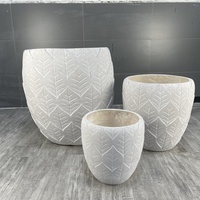 Ensemble de pots à fleurs en ciment modernes, motif de feuilles sculpté à la main, style minimaliste, décoration de bureau