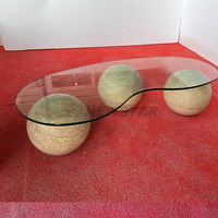 Table basse boule de marbre travertin beige en forme de sphère ronde de faible hauteur pour meubles en pierre naturelle