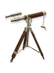 Télescope en laiton de 14 pouces monté sur bois, structure à double tube, finition nickel argenté, trépied multifonctionnel artisanal - Product Image 1