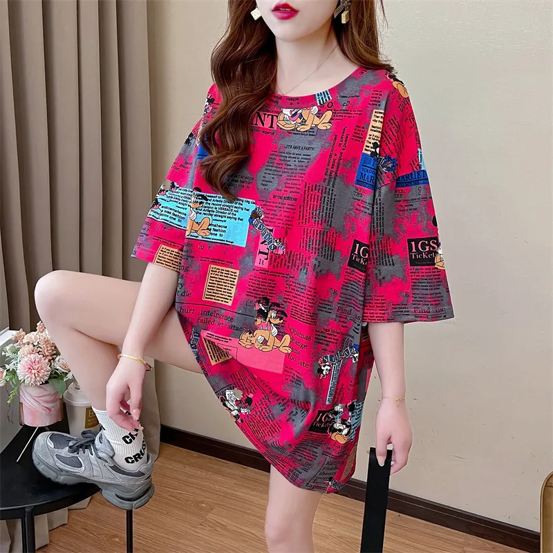 Super cheap summer fashion casual women's T-shirt cartoon printed tie-dye graffiti women's short sleeve T-shirt