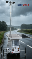 Mobiler Sicherheitsanhänger für Baustellen und Gärten mit 4*60W LED-Leuchten, 2*455W Monokristallinen Silizium-Solarmodulen, Teleskopisch