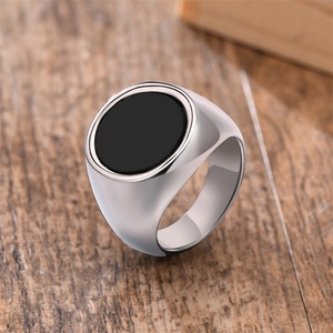 Black Enamel <b>Rings</b> Stainless Steel Silver Signet Finger Chunky <b>Ring</b> for Men - Product Image 6