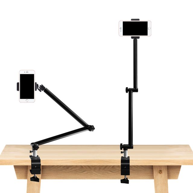 Tabletop Overhead Camera Mount Stand with 2 Section Telescopic Extension Arm Phone Holder Ball Heads Screw Adapters