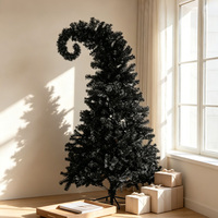 Sapin de Noël artificiel d'intérieur éclairé de 180 cm, noir, à col incliné, avec écran LED, lumières multicolores étanches