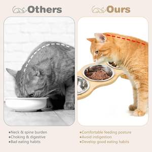 Hauteurs réglables Bol écologique pour animaux de compagnie Bols de nourriture pour chat en bambou surélevés avec 3 bols en acier inoxydable pour petits chiens - Product Image 4