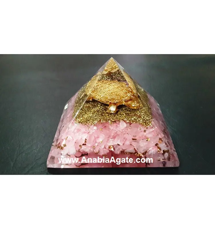 Quartzo Rosa Orgone Pirâmide Tartaruga Dourada Pirâmide Gerador De Energia De Cura De Cristal Natural Orgone