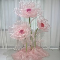 Harga Pabrik O-005 Bunga Poppy Raksasa Organza Buatan Tangan Bunga Pernikahan 3D Raksasa Kustom Bunga Raksasa Pink Berdiri