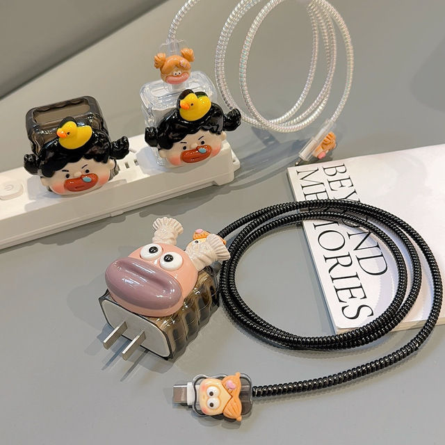 20W PD Data Cable Protector DIY 3D Cute TPU Inserts Fast Charging Head Protective Case for iPhone 11 15 Pro Max Mobile Phone Bag