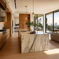 Meubles de cuisine modernes en placage de bois, finition bois cerisier naturel, pour projets d'appartements