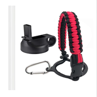 Bouchon de bouteille d'eau à large ouverture 12-64 oz avec paille et poignée en paracorde