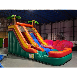 Toboggan aquatique gonflable géant commercial en forme <span class=keywords><strong>de</strong></span> palmier tropical avec piscine, toboggan sec extérieur pour enfants, idéal pour les fêtes et les événements professionnels - Product Image 1