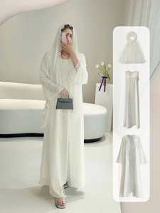 Abaya pour femmes, vêtements musulmans, abaya ouverte, vêtements islamiques, polyester, longueur au sol, manches longues, jalabiya de Ramadan avec dentelle - Product Image 3