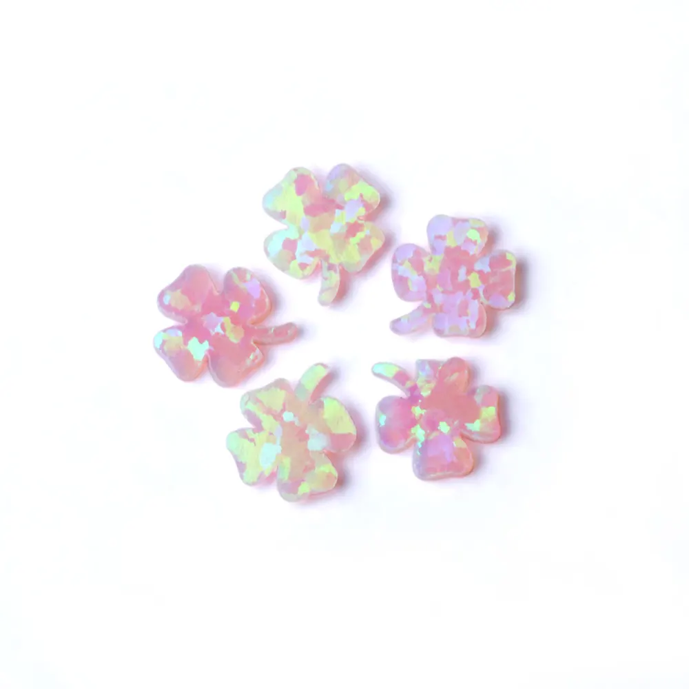 Hot sale tooth gem clover with stem 4mm lead free synthetic bello opal flash dental jewelry stone pink blue white