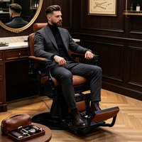 Fauteuil de barbier de luxe personnalisé, hydraulique, inclinable, en cuir PU haute densité, pivotant, appui-tête réglable, usage professionnel pour salon et spa