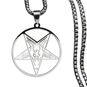 Grande Collana Talismano Baphomet in Acciaio Inossidabile, Gioiello Gotico Pagano con Pentagramma per Uomo, Amuleto Satanico, Gioiello Gotico con Capra, Amuleto di Lucifero - Product Image 1