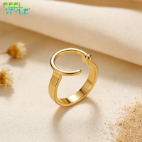 Bague ouverte double couche avec détail boule, plaqué or 18 carats, en acier inoxydable, réglable, bijoux minimalistes pour femmes et hommes