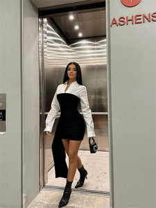 Y1142 <span class=keywords><strong>vestito</strong></span> da bavero a spacco a contrasto alla moda e Sexy con <span class=keywords><strong>colletto</strong></span> <span class=keywords><strong>bianco</strong></span> alla moda - Product Image 6
