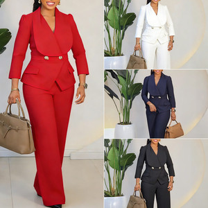 Trajes de Mujer D3357, Conjunto de Blazer <span class=keywords><strong>para</strong></span> Oficina, Blazer con Cuello de <span class=keywords><strong>Traje</strong></span> y Pantalones Anchos de Pierna, Conjunto de Dos Piezas, Trajes Formales <span class=keywords><strong>para</strong></span> Mujer - Product Image 2