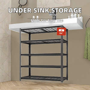 Bathroom Kitchen Cabinet Organizers <b>Under</b> Sink Multi-Functional Dinnerware Metal Foldable 5-Layer Storage Rack - Product Image 2