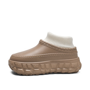 Chaussons en coton doublés de polaire, à semelle épaisse, rehaussants, chauds, antidérapants, imperméables, pour femmes, couleur unie, style plateforme - Product Image 2